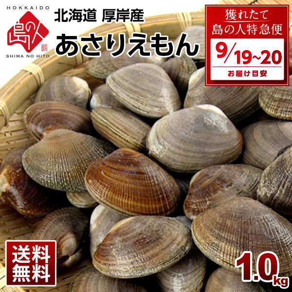 【9月19日～9月20日お届け】北海道　純・厚岸産 ごろっと殻付あさり 1.0kg(あさりえもん)【送料無料】